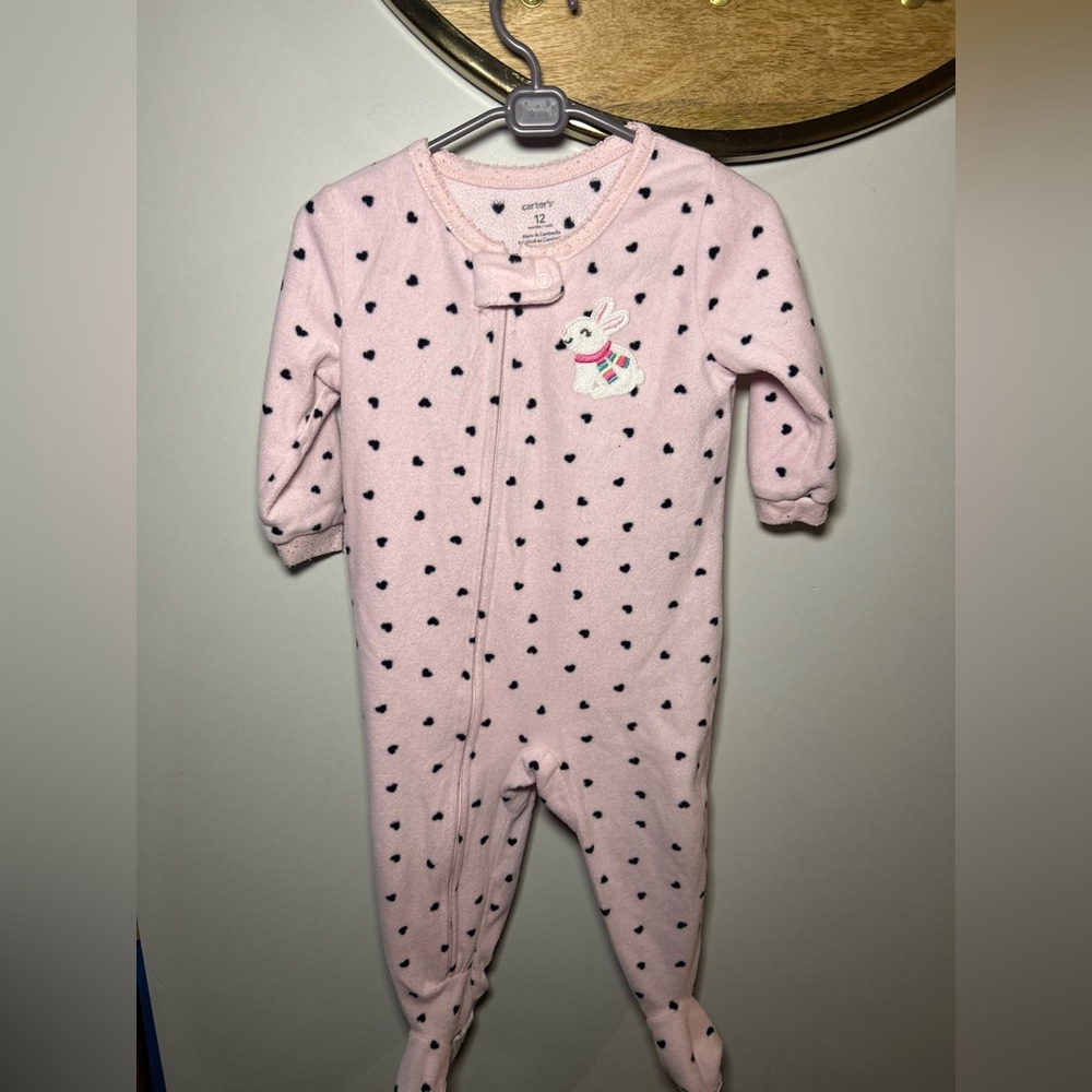 6 for $10 Carter's Pink Footed One Piece with Black Hearts